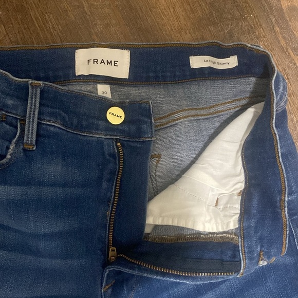 FRAME LE HIGH SKINNY RAW HEM MEDIUM WASH HIGH WAISTED SLIM FIT SKINNY JEANS SZ30 - Picture 5 of 12